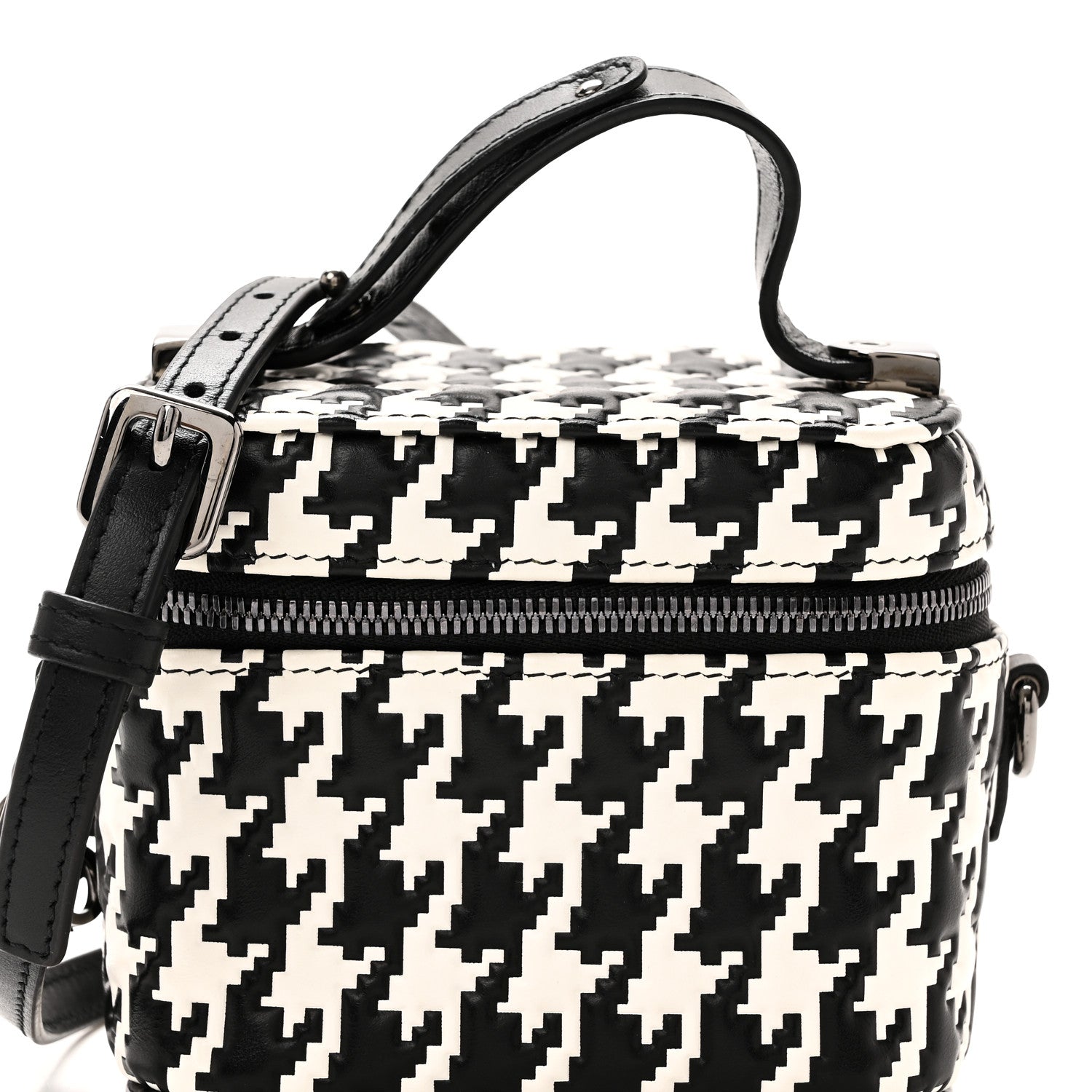 Christian Dior Calfskin Macro Houndstooth Embossed Micro Lady Dior Vanity Case Black White 7 of 9