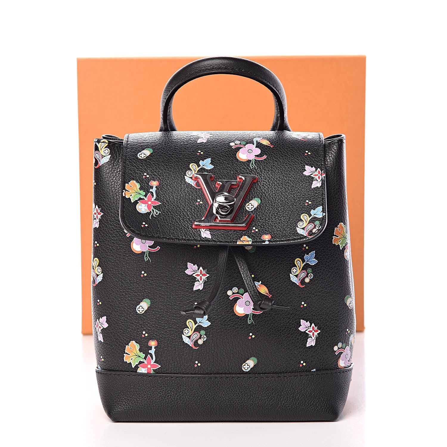Louis Vuitton Calfskin Flower Lockme Mini Backpack Black Multicolor 9 of 9
