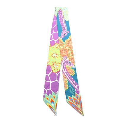 Hermes Silk The Three Graces Twilly Canard Mauve Jaune Fluo 2 of 4