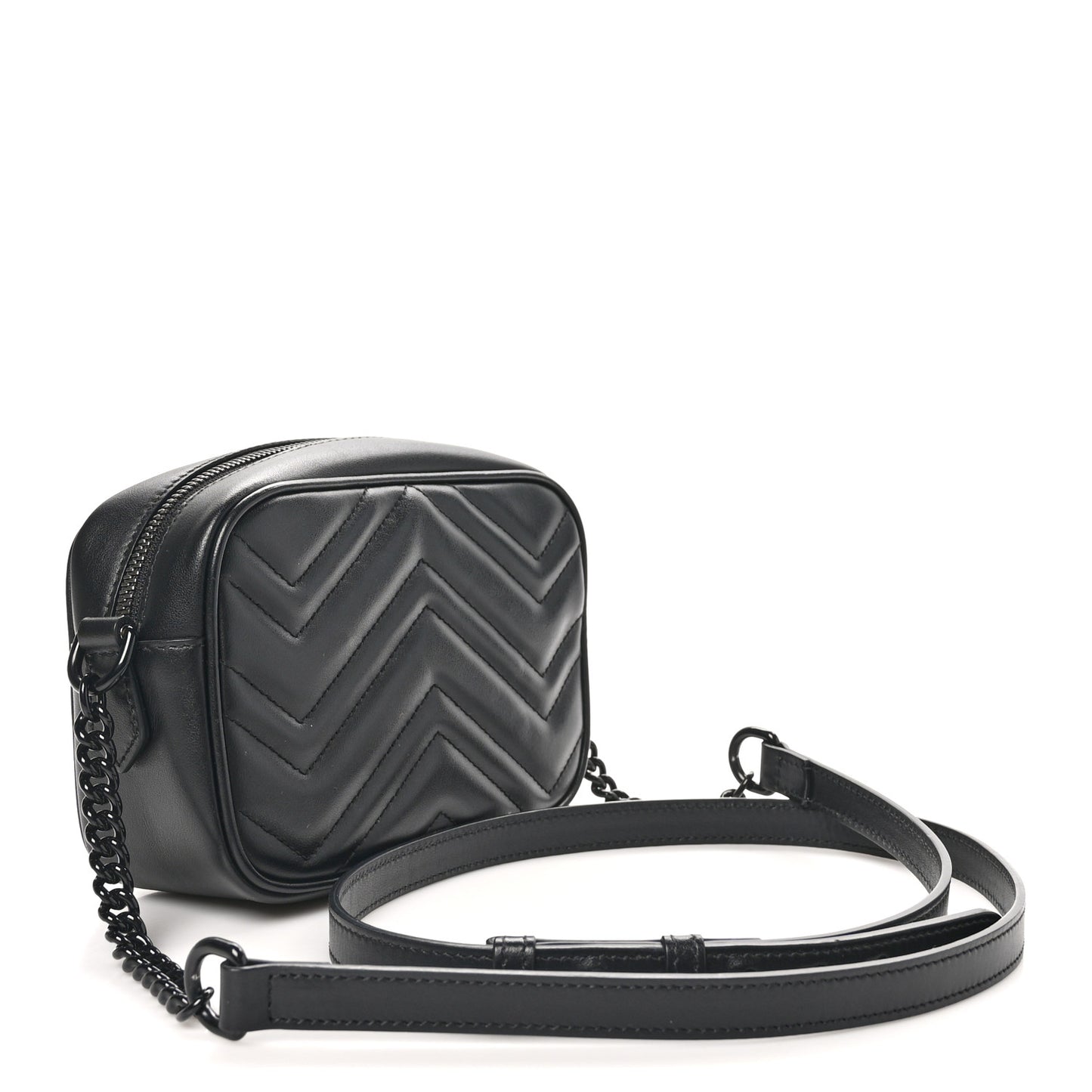 Calfskin Matelasse Monochrome Mini GG Marmont Chain Shoulder Bag Black