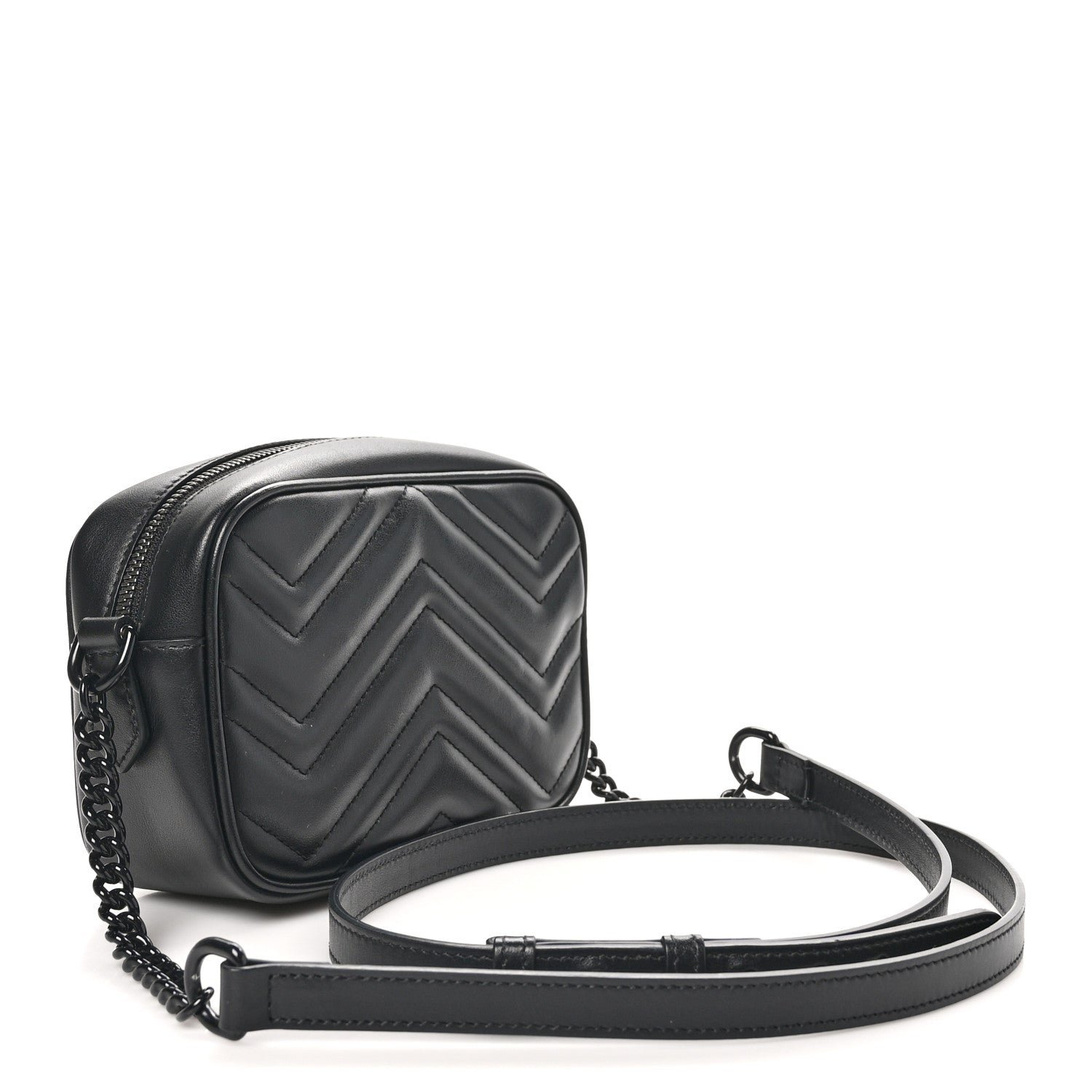 Gucci Calfskin Matelasse Monochrome Mini GG Marmont Chain Shoulder Bag Black 2 of 10