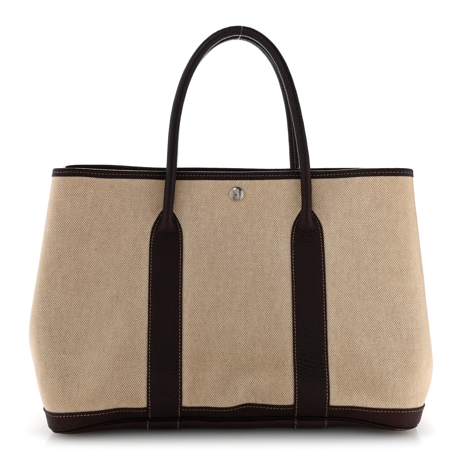 Hermes Buffle Skipper Toile Garden Party 36 MM Tote Marron Fonce 1 of 12
