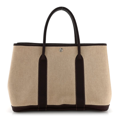 Hermes Buffle Skipper Toile Garden Party 36 MM Tote Marron Fonce 1 of 12