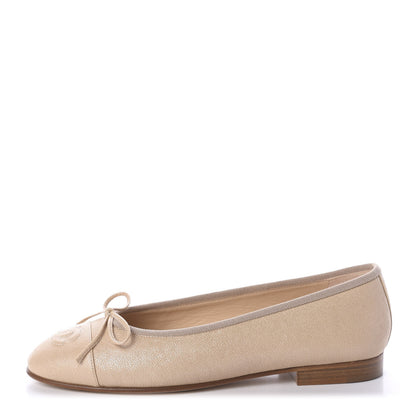 Chanel Iridescent Grained Calfskin Cap Toe Ballerina Flats 36.5 Beige 1 of 7