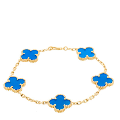 Van Cleef & Arpels 18K Yellow Gold Blue Agate 5 Motifs Vintage Alhambra Bracelet 1 of 5