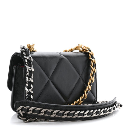 Chanel Lambskin Quilted Chanel 19 Flap Phone Holder With Chain Black 3 of 12