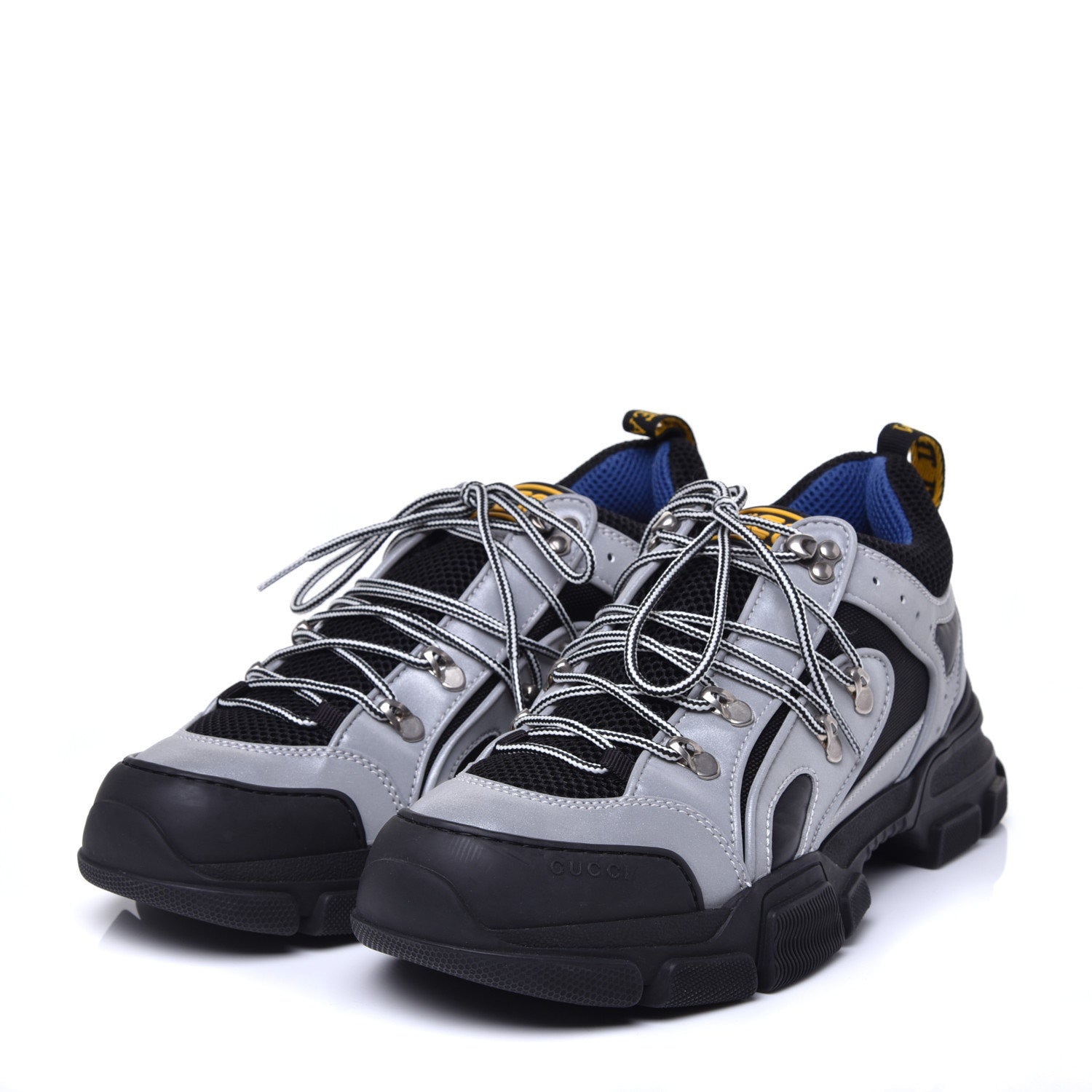 Gucci X SEGA Mesh Technical Canvas Calfskin Reflective Mens Flashtrek Sneakers 9 Silver Black 2 of 10