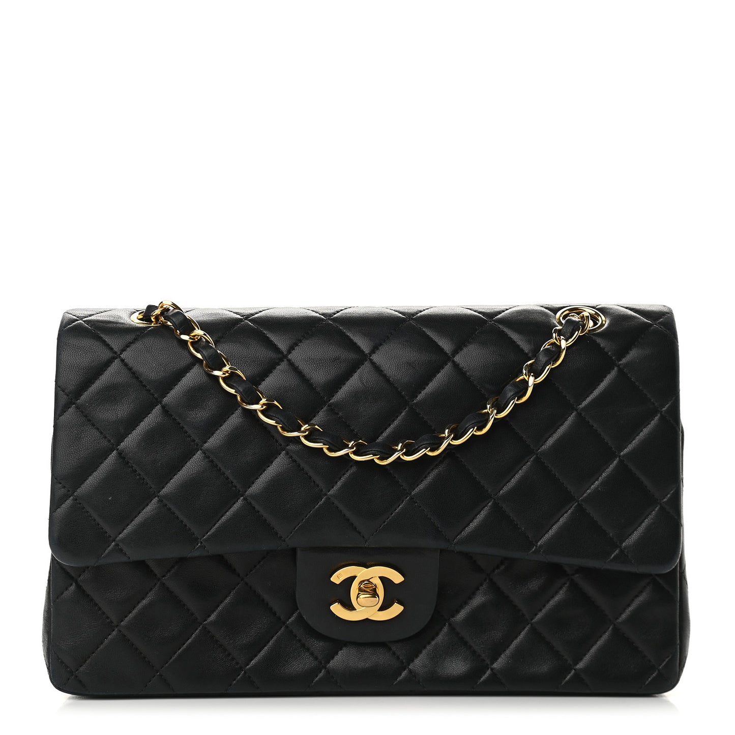 Lambskin Quilted Medium Double Flap Black