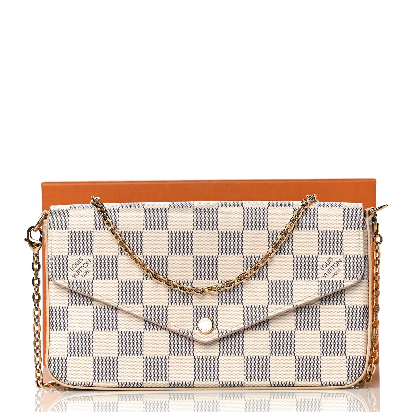 Damier Azur Pochette Felicie Chain Wallet Rose Ballerine