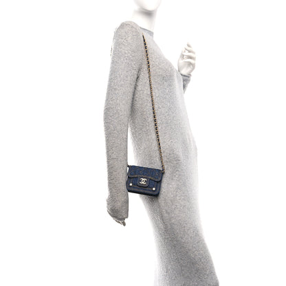 Chanel Denim Quilted Double You Card Holder On Chain Blue 2 of 11