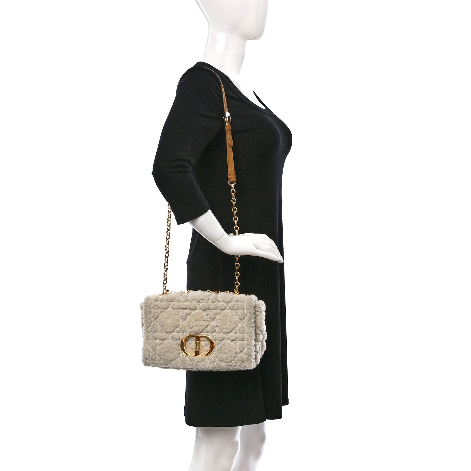 Christian Dior Shearling Cannage Medium Caro Bag Natural 2 of 9
