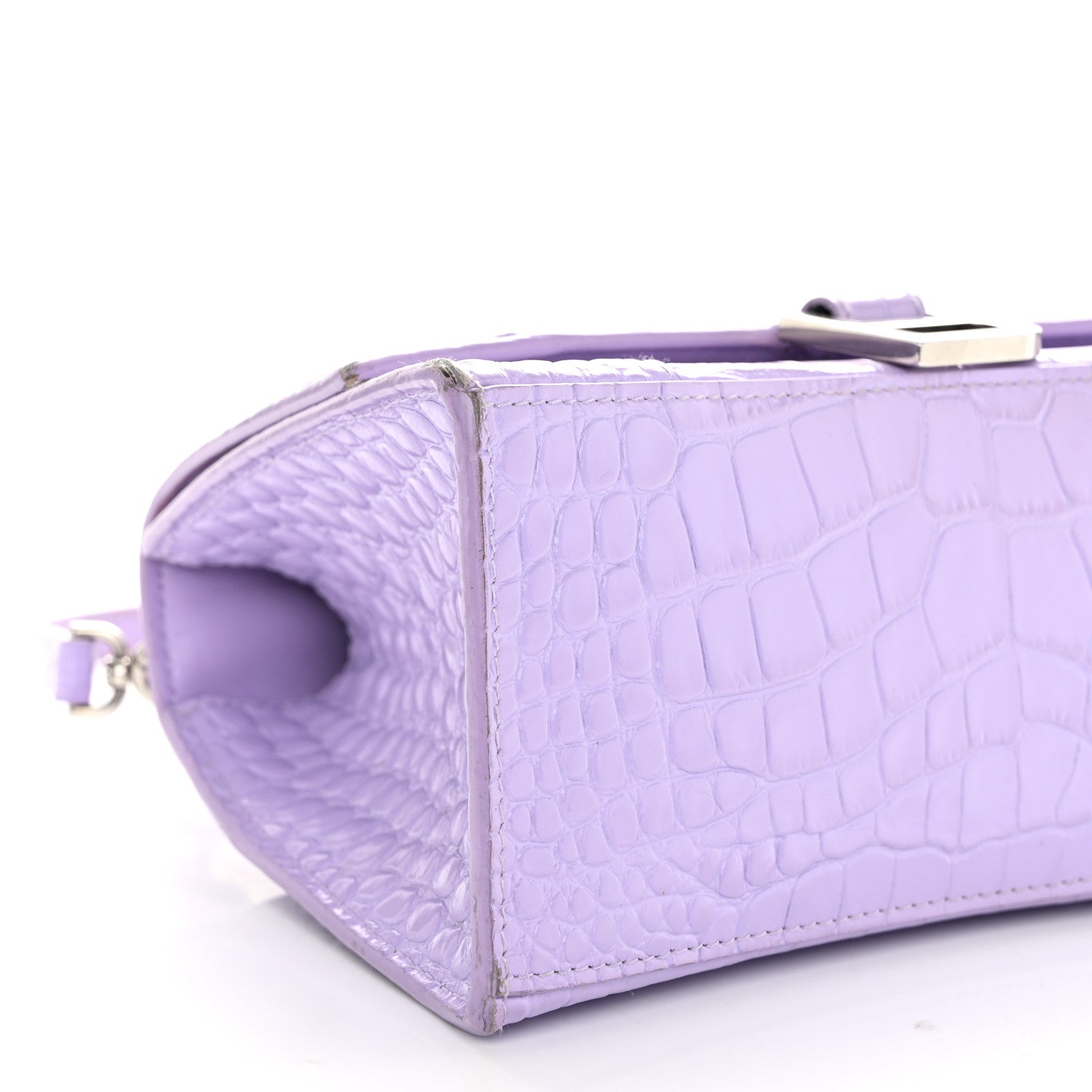 Balenciaga Shiny Calfskin Crocodile Embossed Small Hourglass Top Handle Bag Lilac 10 of 13