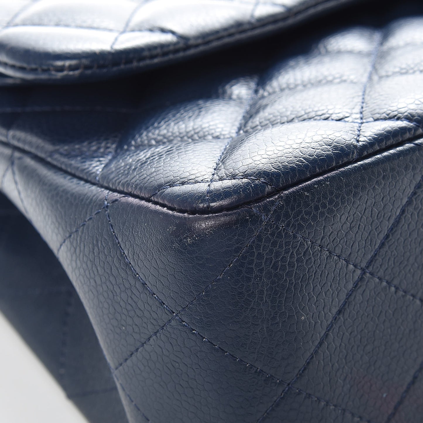 Caviar Quilted Jumbo Double Flap Navy Blue