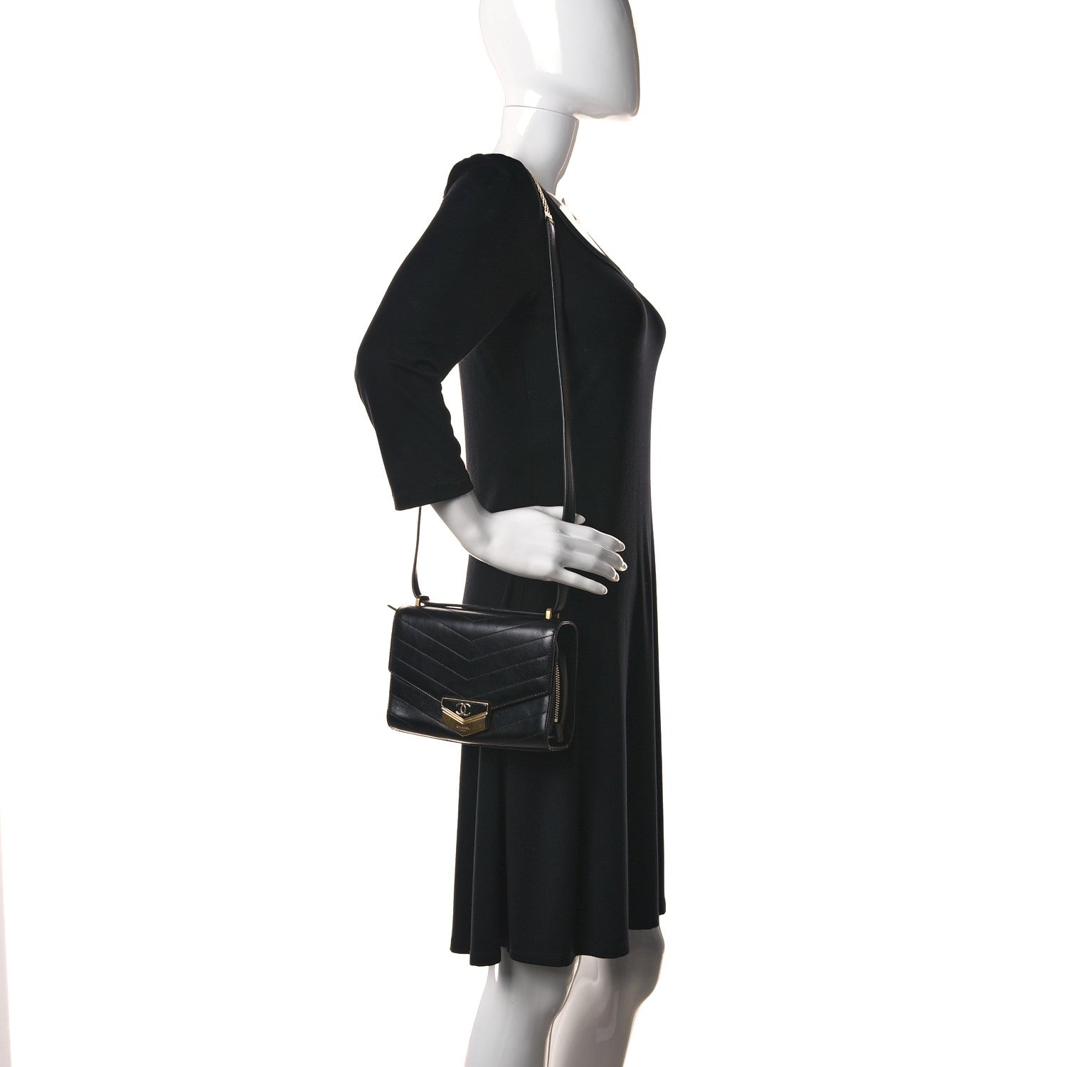 Chanel Calfskin Chevron Quilted Medal Flap Black 2 of 10