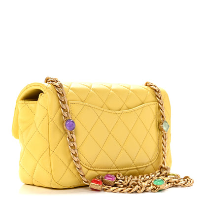 Chanel Lambskin Resin Quilted Mini Rectangular Pearl Samba Flap Yellow 3 of 12