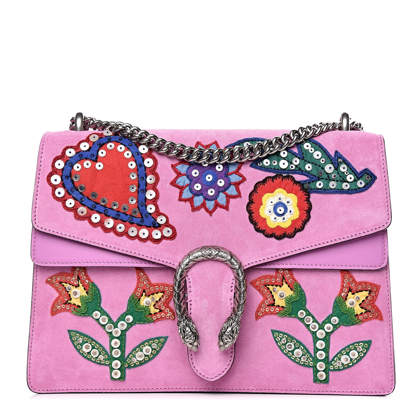 Suede Cudu Embroidered Medium Dionysus Shoulder Bag Candy Mousse Multicolor