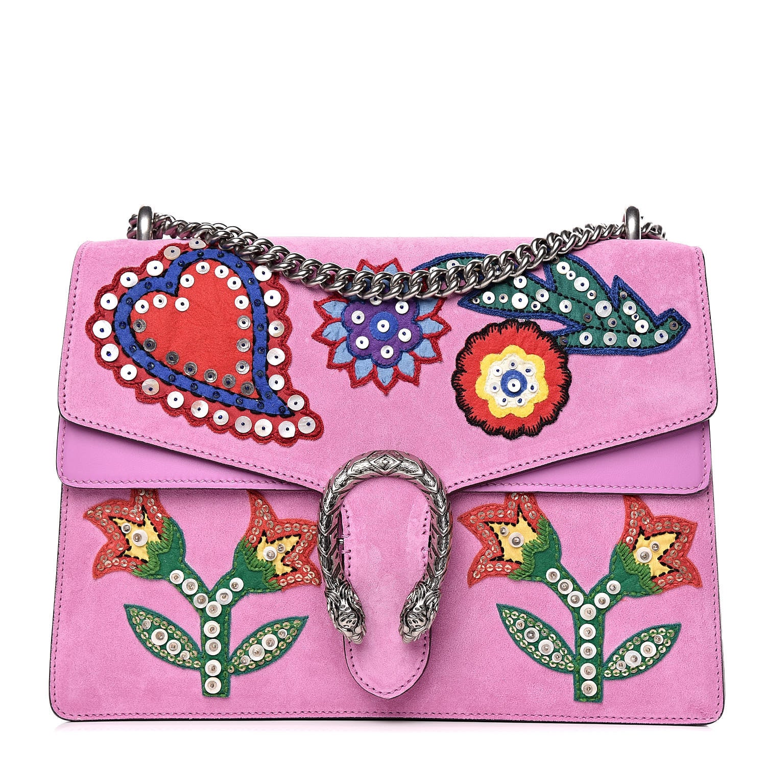 Gucci Suede Cudu Embroidered Medium Dionysus Shoulder Bag Candy Mousse Multicolor 1 of 13