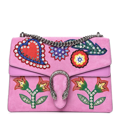 Gucci Suede Cudu Embroidered Medium Dionysus Shoulder Bag Candy Mousse Multicolor 1 of 13