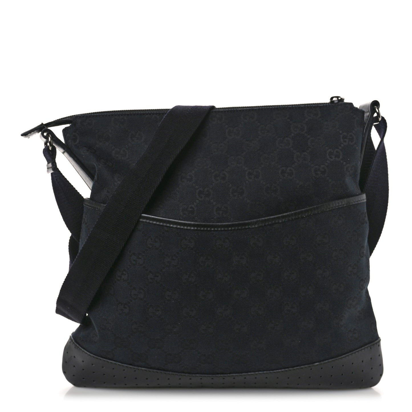 Monogram Calfskin Perforated Medium Flat Messenger Bag Black