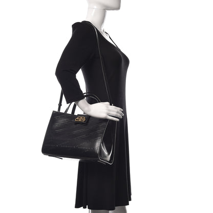 Balenciaga Calfskin Losange Monogram Embossed Medium Sharp Tote Black 2 of 10