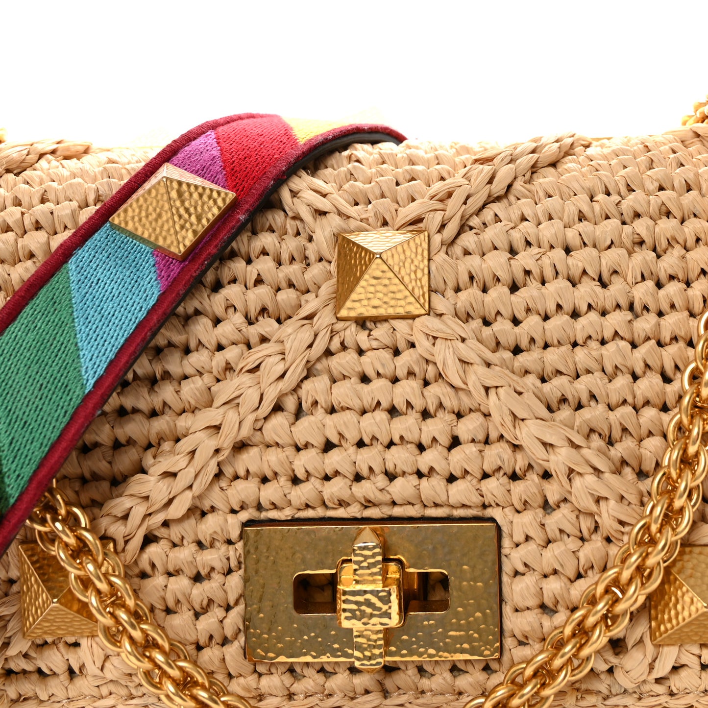 Raffia Large Roman Stud Shoulder Bag Naturale Multicolor