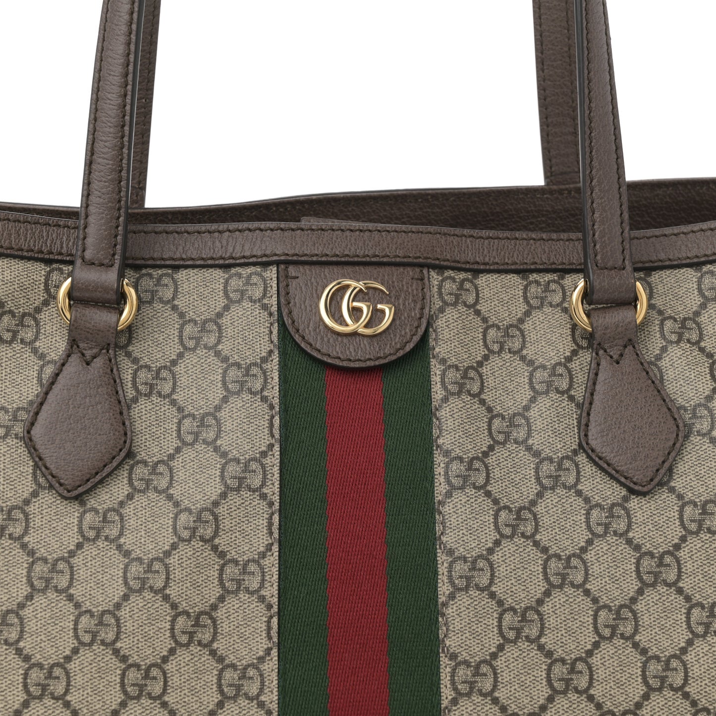GG Supreme Monogram Textured Calfskin Web Medium Ophidia Shopping Tote Beige Ebony New Acero