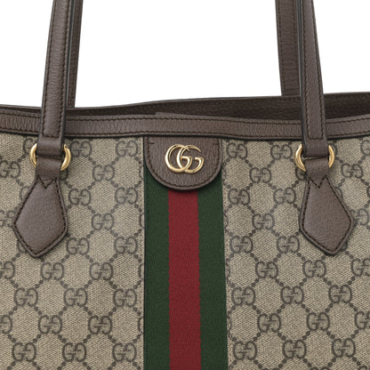 Gucci GG Supreme Monogram Textured Calfskin Web Medium Ophidia Shopping Tote Beige Ebony New Acero 15 of 21