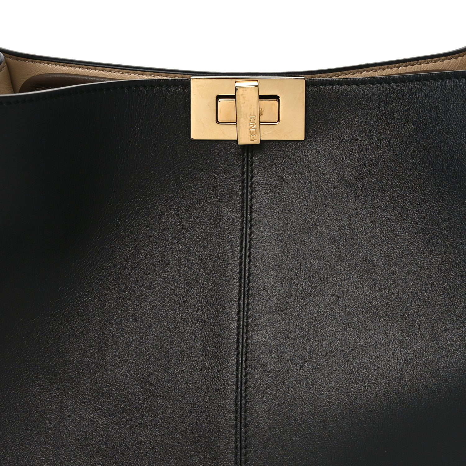 Fendi Vitello Seta Glazed Fabric FF 1974 Medium Peekaboo X-Lite Black Mogano Panna 7 of 9