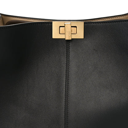 Fendi Vitello Seta Glazed Fabric FF 1974 Medium Peekaboo X-Lite Black Mogano Panna 7 of 9