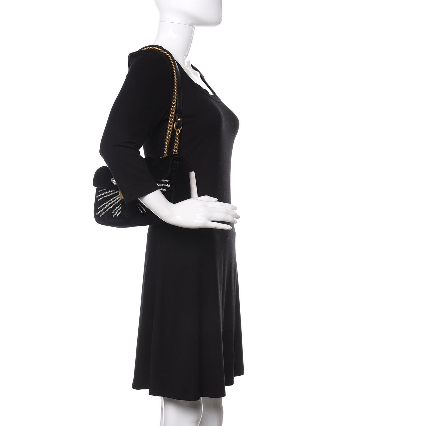 Velvet Matelasse Marquise Crystals Embroidered Small GG Marmont Shoulder Bag Black