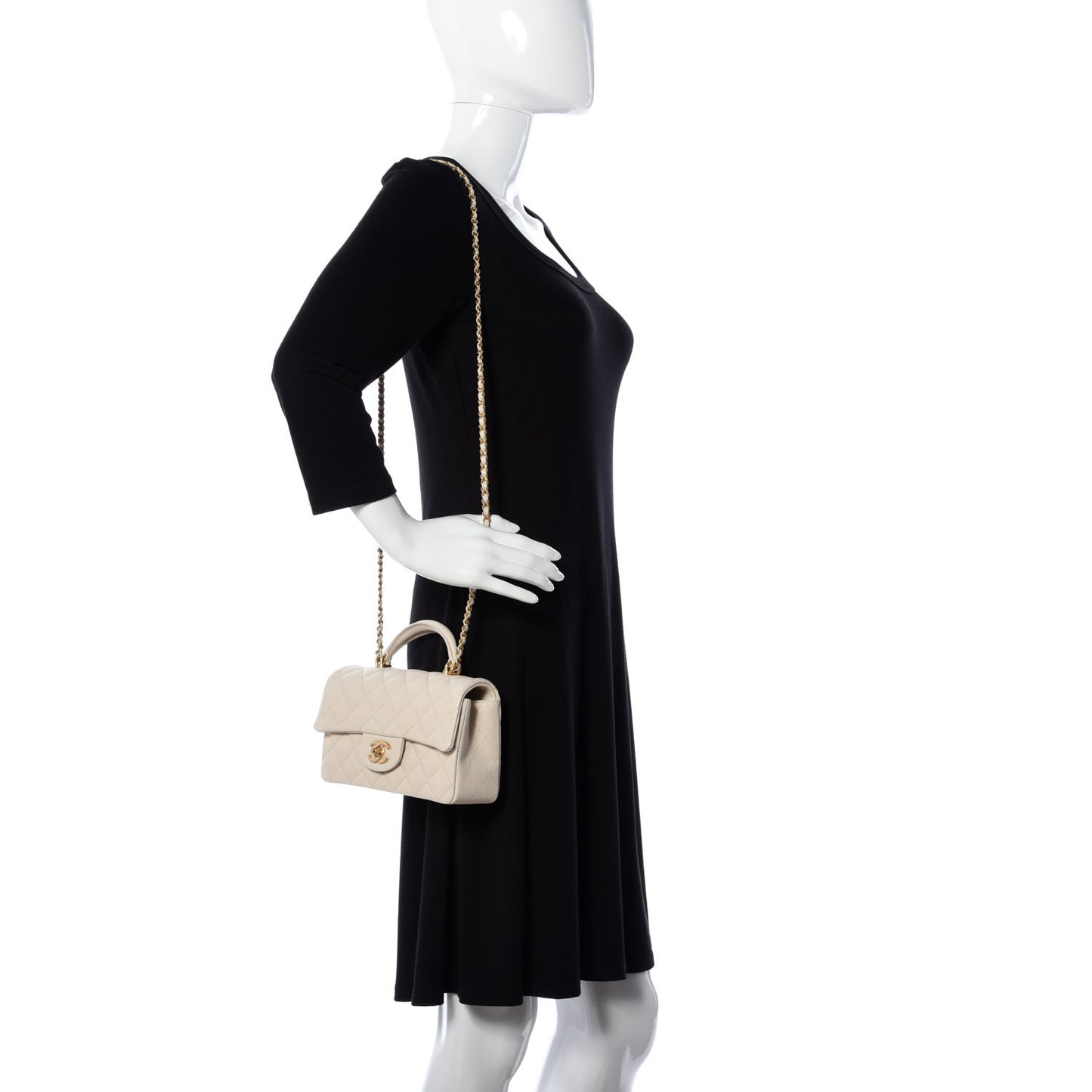 Caviar Quilted Mini Top Handle Rectangular Flap White