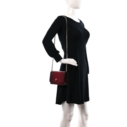 Alexander McQueen Calfskin Crocodile Embossed Skull Mini Crossbody Bag Red 2 of 12