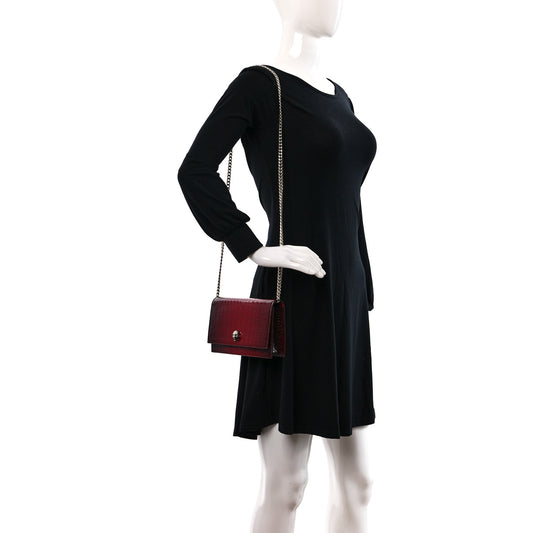 Calfskin Crocodile Embossed Skull Mini Crossbody Bag Red