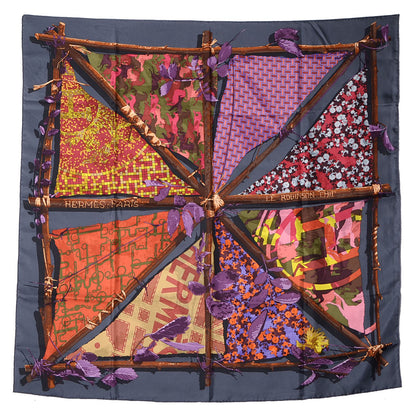 Hermes Silk Le Robinson Chic Scarf 90 Anthracite Prune Vert 2 of 6