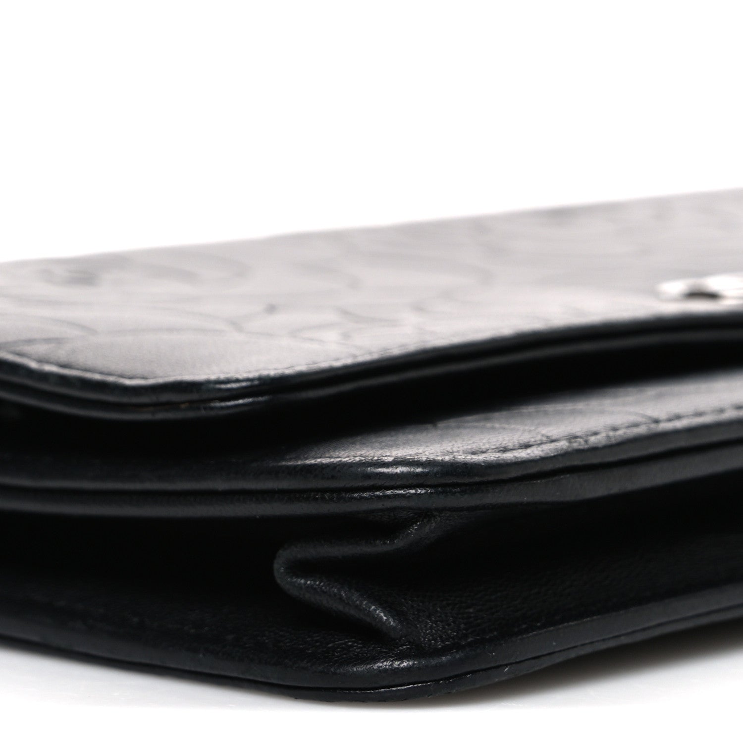 Chanel Lambskin Camellia Embossed Wallet on Chain WOC Black 10 of 11