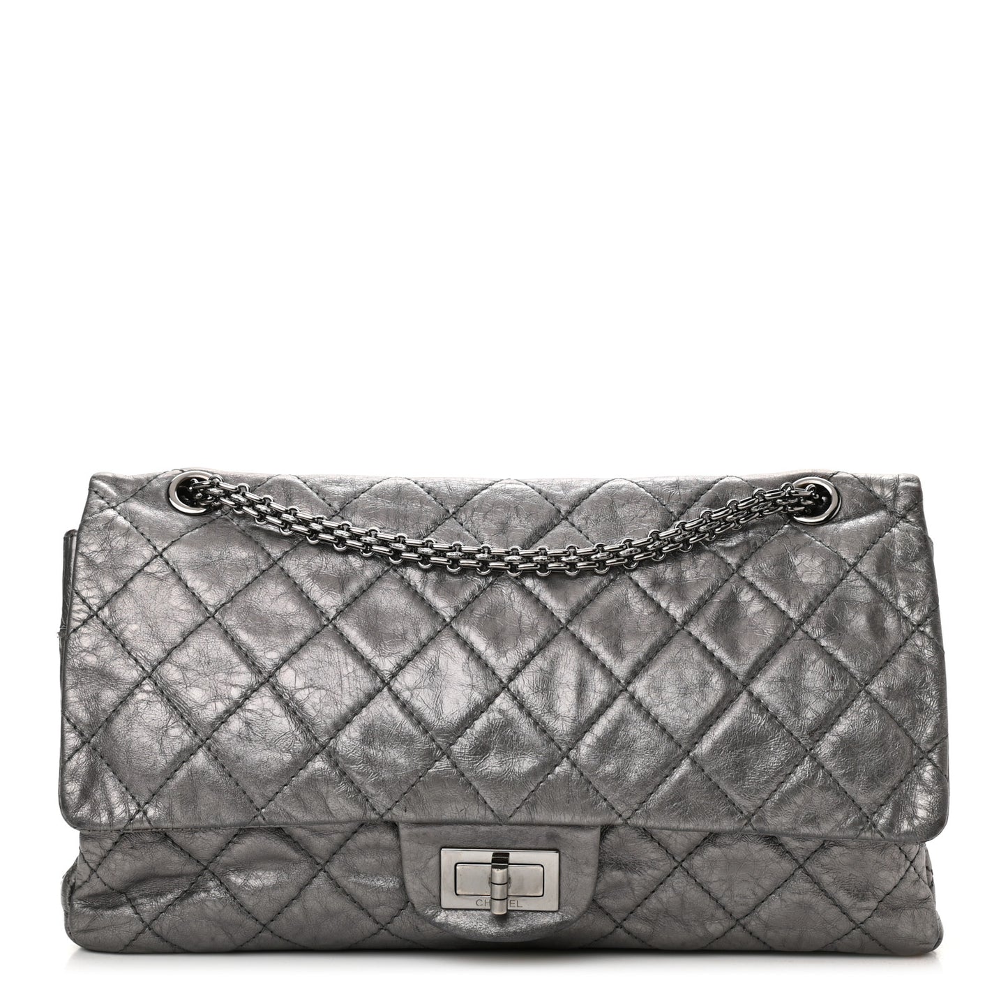 Metallic Aged Calfskin Quilted 2.55 Reissue 227 Flap Dark Silver