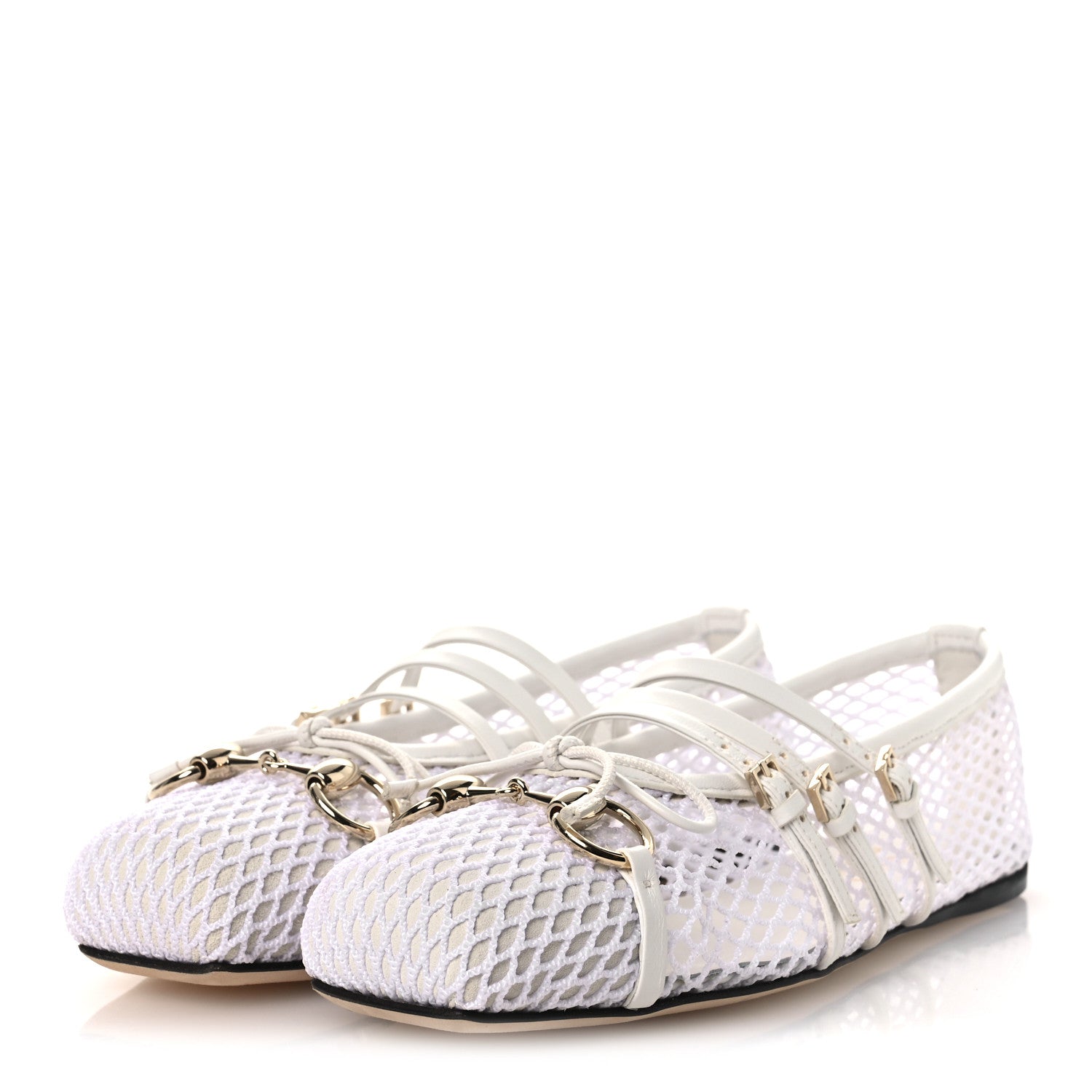 Gucci Video Net Nappa Horsebit Ballerina Flats 35.5 Great White 4 of 10