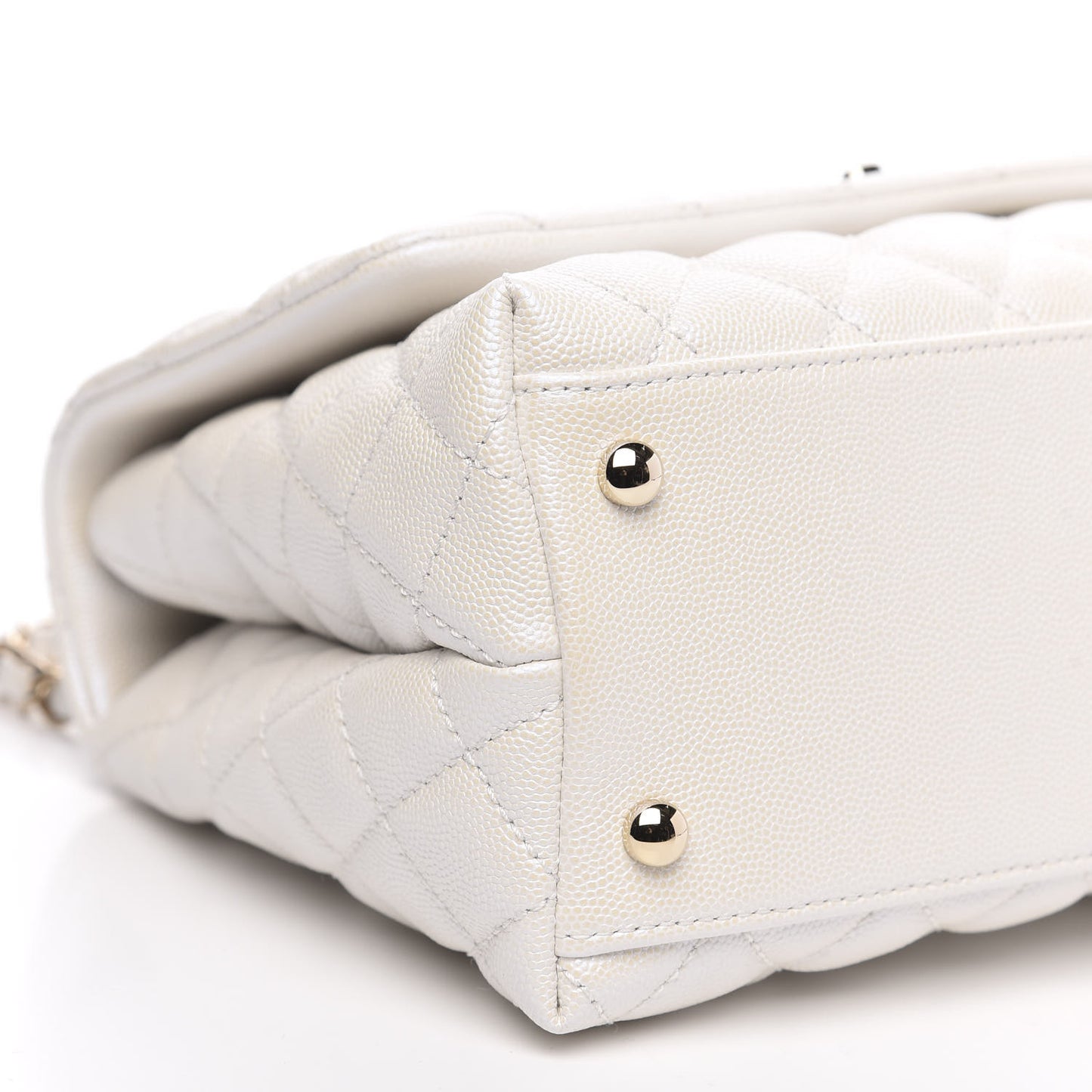 Iridescent Caviar Quilted Small Coco Handle Flap White