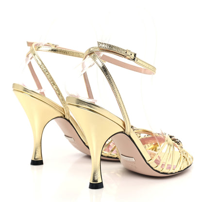 Gucci Metallic Nappa Silk Interlocking G Strap Sandals 35.5 Platino 5 of 9