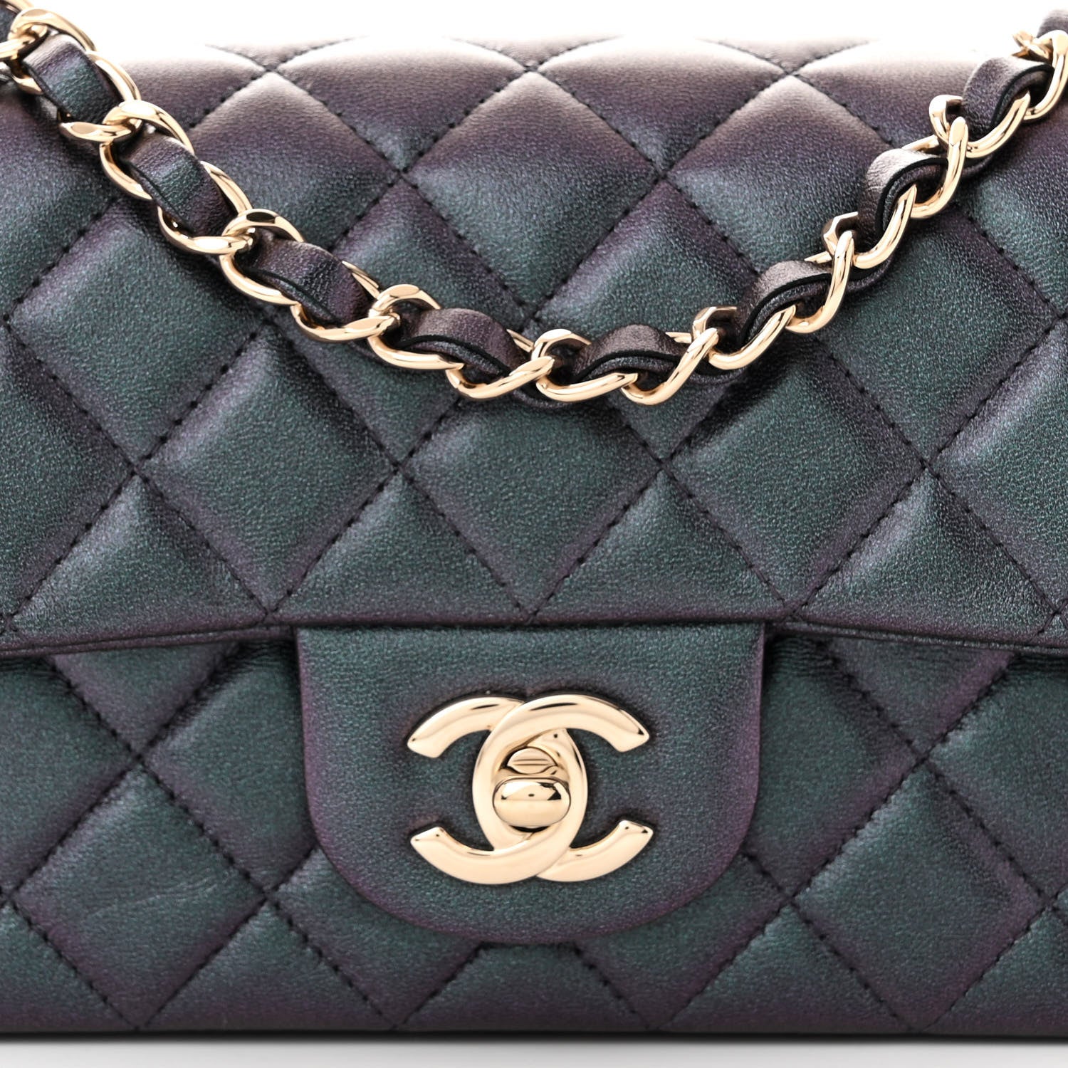 Chanel Iridescent Lambskin Quilted Mini Rectangular Flap Black