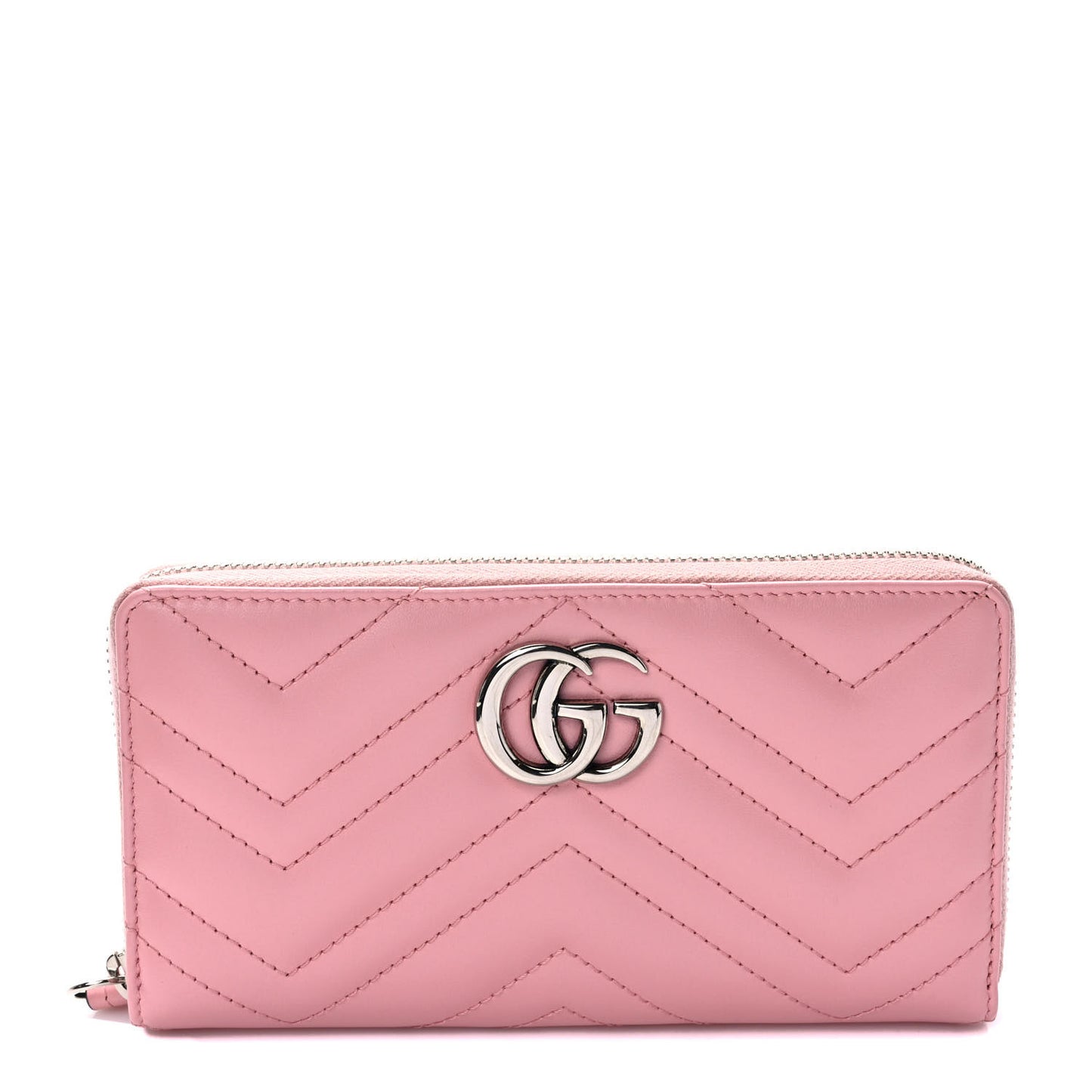 Calfskin Matelasse GG Marmont Zip Around Wallet Wild Rose