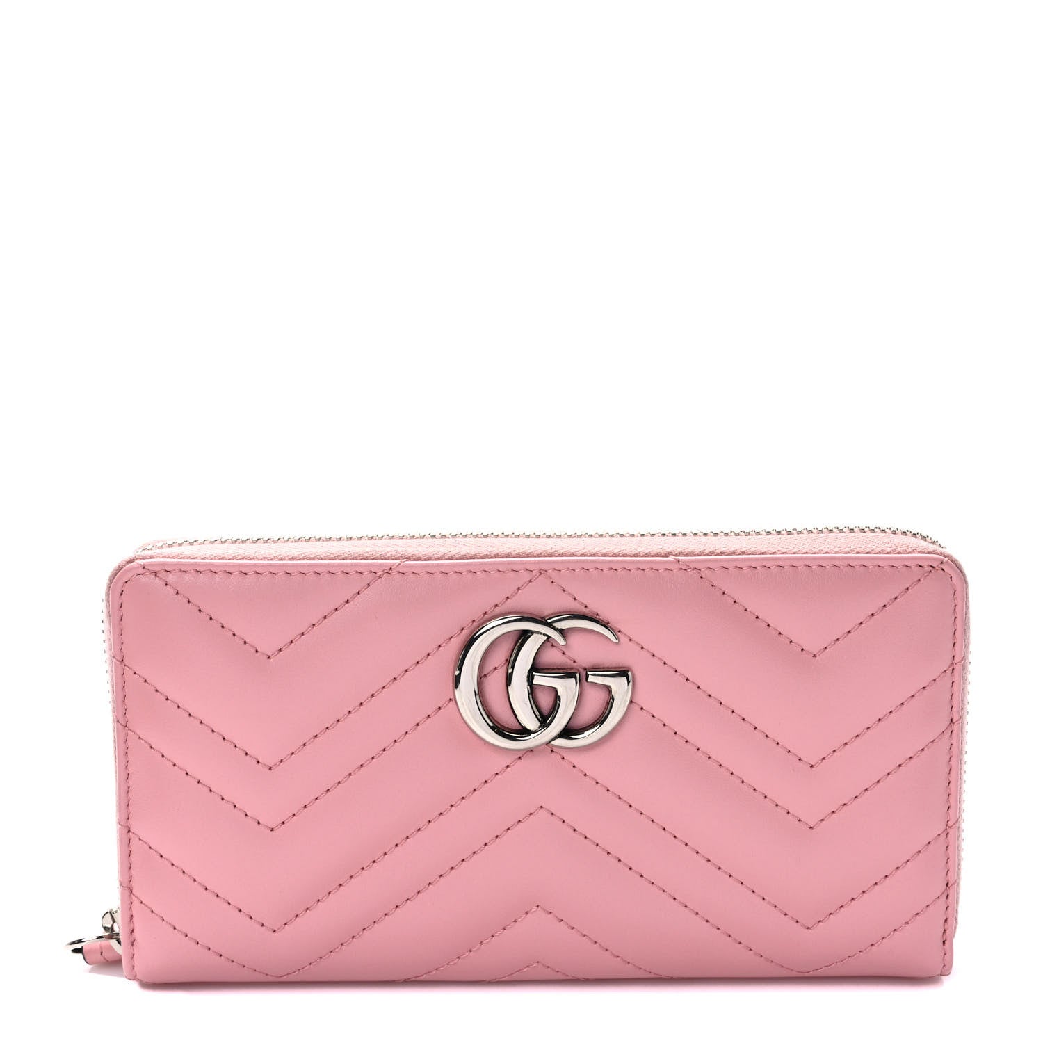 Gucci Calfskin Matelasse GG Marmont Zip Around Wallet Wild Rose 1 of 7