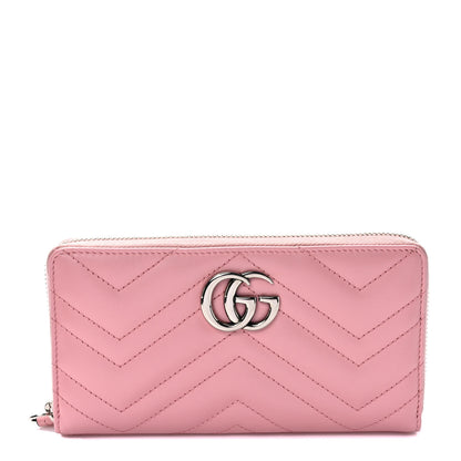 Gucci Calfskin Matelasse GG Marmont Zip Around Wallet Wild Rose 1 of 7