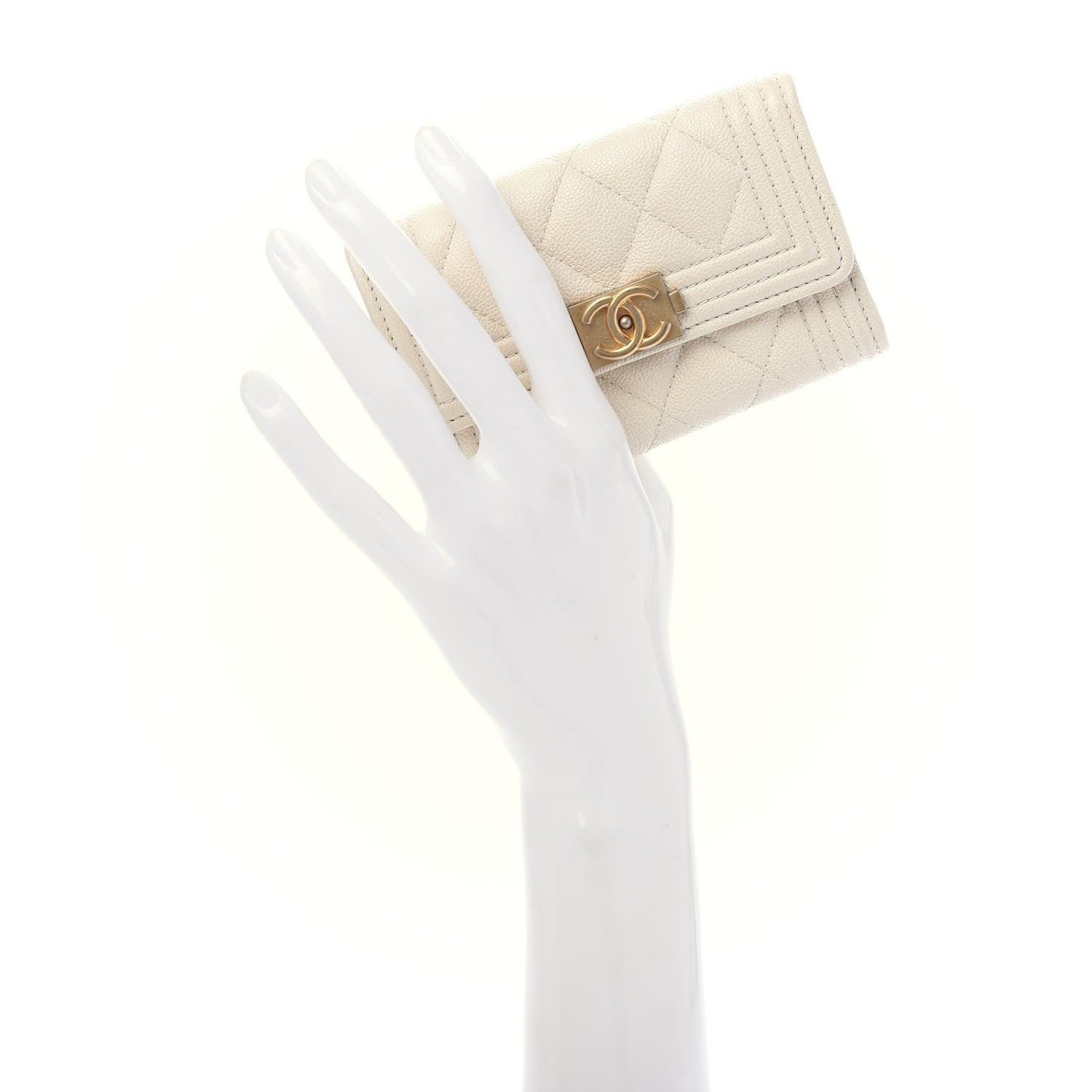 Chanel Caviar Quilted Boy Flap Card Holder White 2 of 11