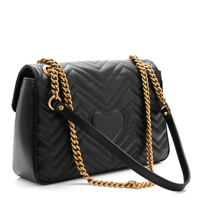 Gucci Calfskin Matelasse Medium GG Marmont Shoulder Bag Black 3 of 10