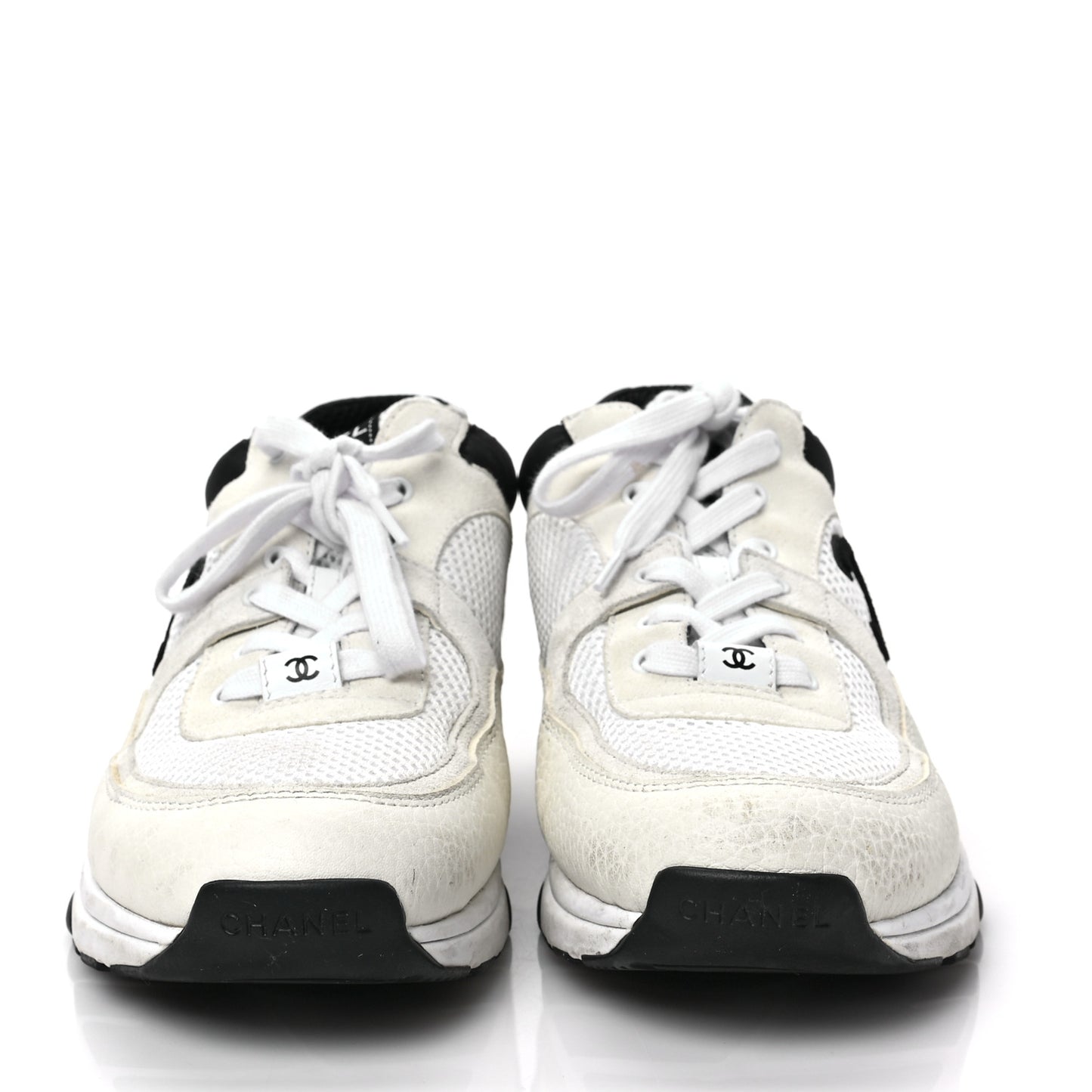 Mesh Suede Calfskin Grained Calfskin Womens CC Sneakers 41 White Black