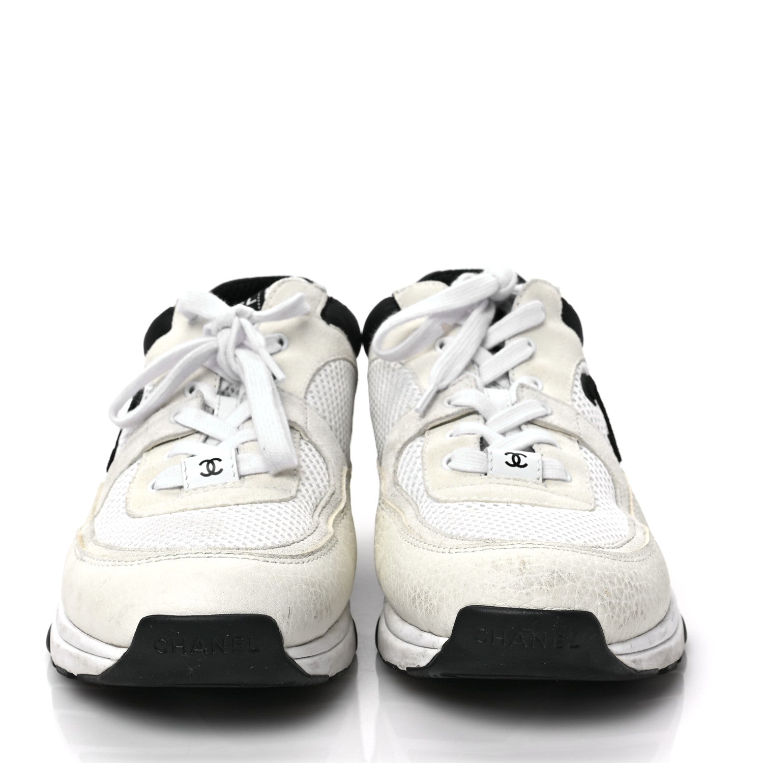 Chanel Mesh Suede Calfskin Grained Calfskin Womens CC Sneakers 41 White Black 2 of 6
