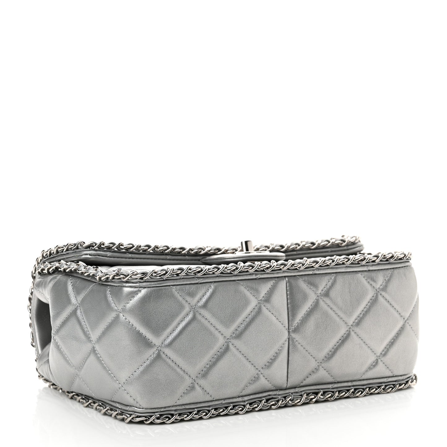 Metallic Lambskin Medium Chain All Over Flap Silver