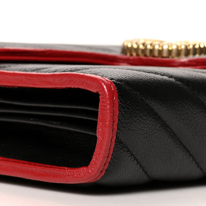 Gucci Vintage Effect Calfskin Matelasse Diagonal Torchon GG Marmont Chain Wallet Black Romantic Cherry 10 of 11