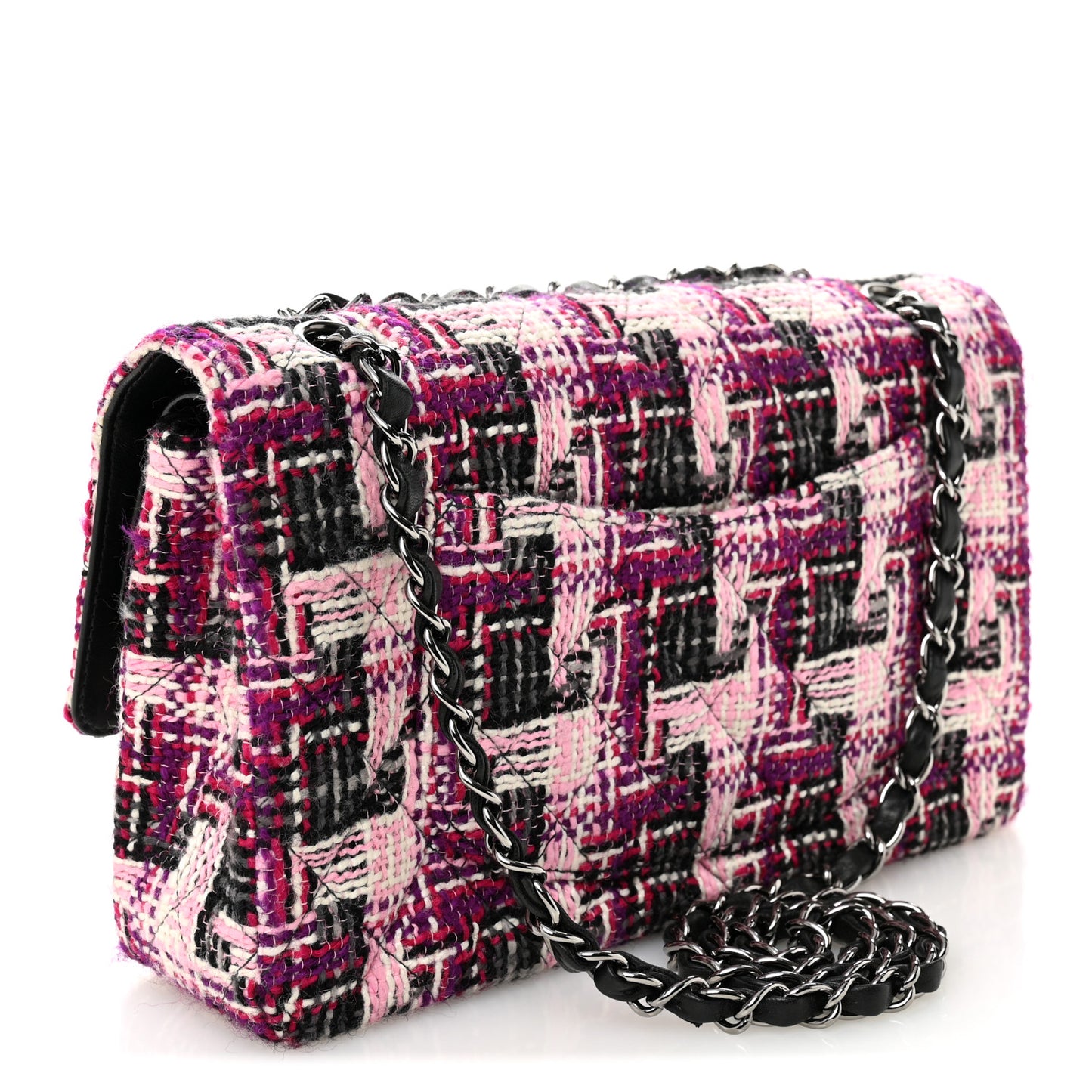 Tweed Quilted Medium Double Flap Pink Black